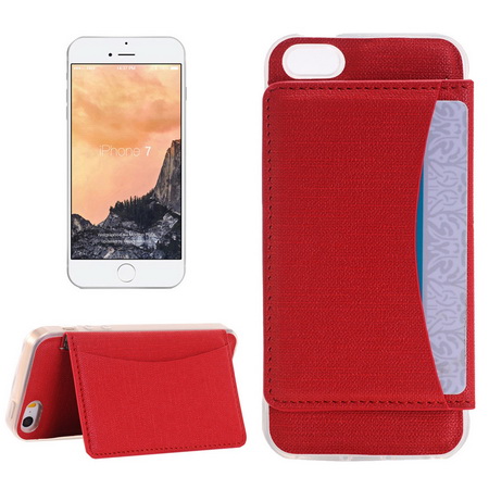 Akicom CASEE L60498 for iPhone 7 Flexible Card Slots Leather Case with Holder & Card Slots & Wallet (Red)