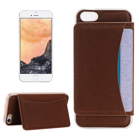 Akicom CASEE L60499 for iPhone 7 Flexible Card Slots Leather Case with Holder & Card Slots & Wallet (Brown)