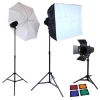 Lumiere L.A. L60211 Photo Studio 3x 150W Strobe Flash 16" x 20" Softbox 33" White Diffused Umbrella 4 Color Diffused Filter Honeycomb Barn Door 8ch Wireless Trigger 2ft Back Light Stand 2x 6ft Floor Light Stand Carry Bag 