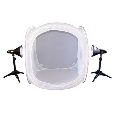 Lumiere L.A. L60229 24 in Collapsible Portable Photo Studio Cube 2x 100W 5500K Table Top Compact Fluorescent Light 4 Colors Background Black White Blue Red