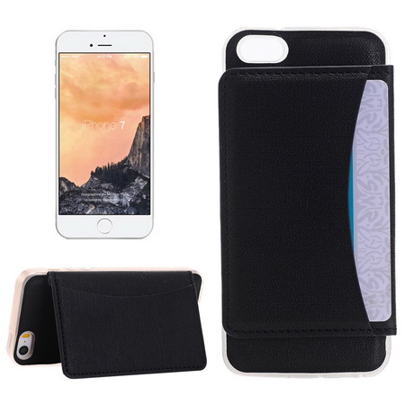 Akicom CASEE L60495 for iPhone 7 Flexible Card Slots Leather Case with Holder & Card Slots & Wallet (Black)