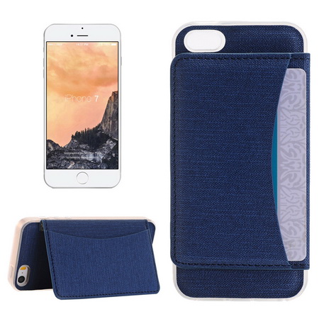 Akicom CASEE L60496 for iPhone 7 Flexible Card Slots Leather Case with Holder & Card Slots & Wallet (Dark Blue)