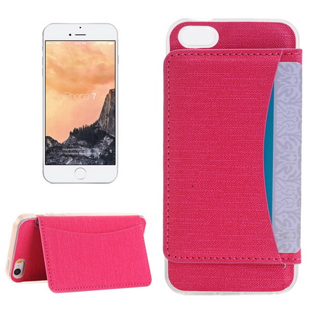 Akicom CASEE L60497 for iPhone 7 Flexible Card Slots Leather Case with Holder & Card Slots & Wallet (Magenta)