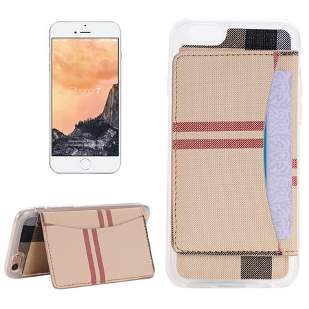 Akicom CASEE L60501 for iPhone 7 Flexible Card Slots Cross Pattern Scotland Style Leather Case with Holder & Card Slots & Wallet (Beige)